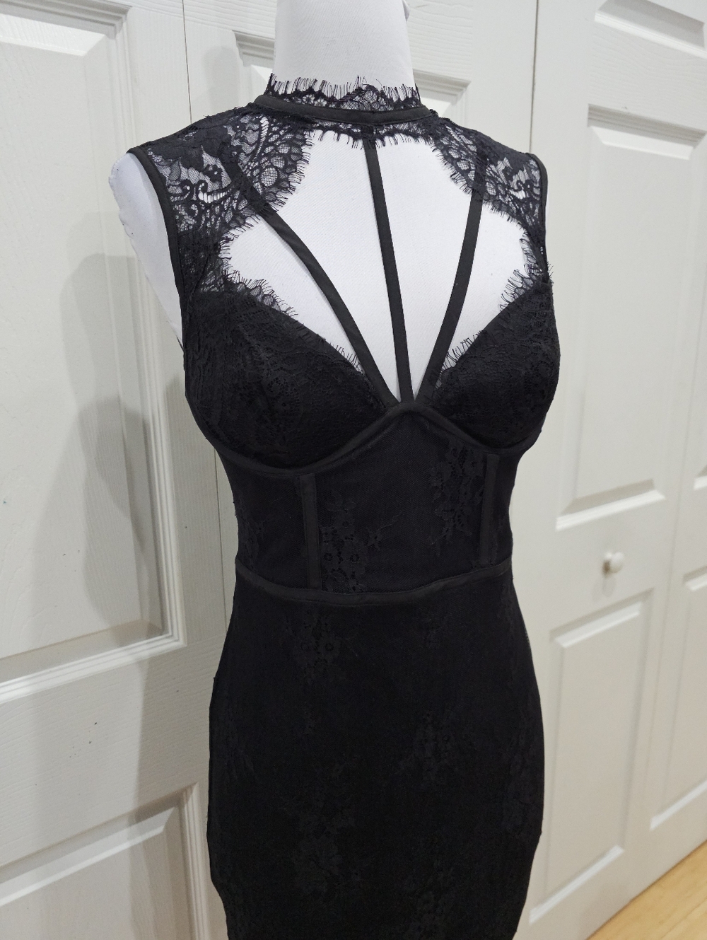 Vintage Y2K Goth Witchy Sexy Bebe Strappy Lace Corset Little Black Dress 00 XXS - Picture 4 of 16